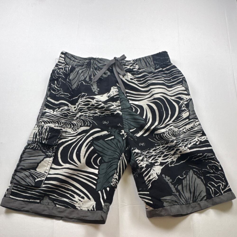 Starting Point Black White Gray Geometric Board Shorts Drawstring Pockets L